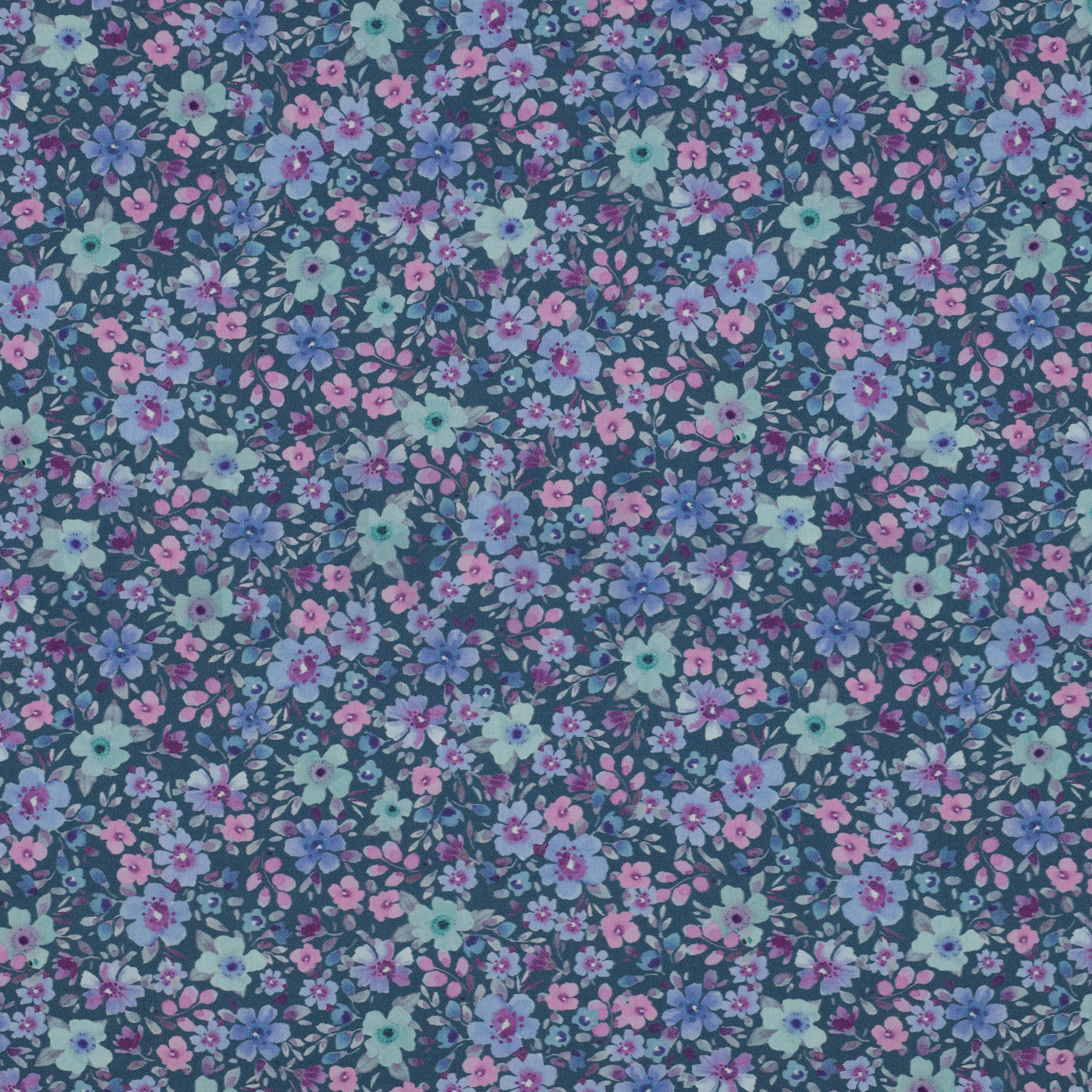 FEIN GEWEBTE BAUMWOLLPOPELINE DIGITAL BLUMEN PETROL (high resolution)