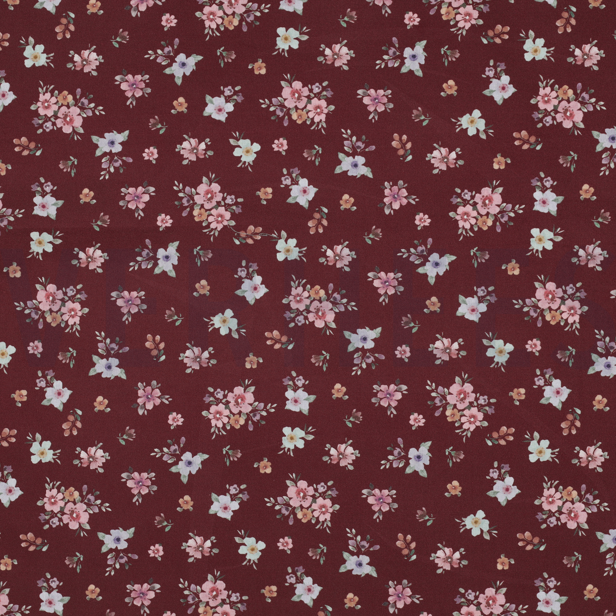 FEIN GEWEBTE BAUMWOLLPOPELINE DIGITAL BLUMEN BORDEAUXROT (high resolution)