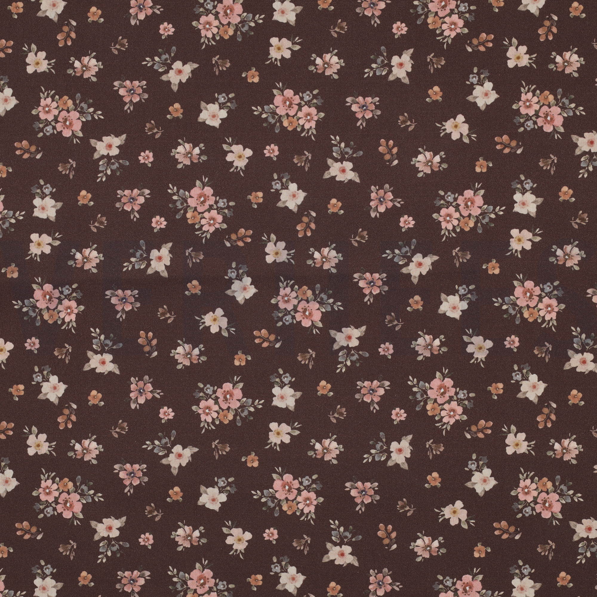 FEIN GEWEBTE BAUMWOLLPOPELINE DIGITAL BLUMEN BRAUN (high resolution)