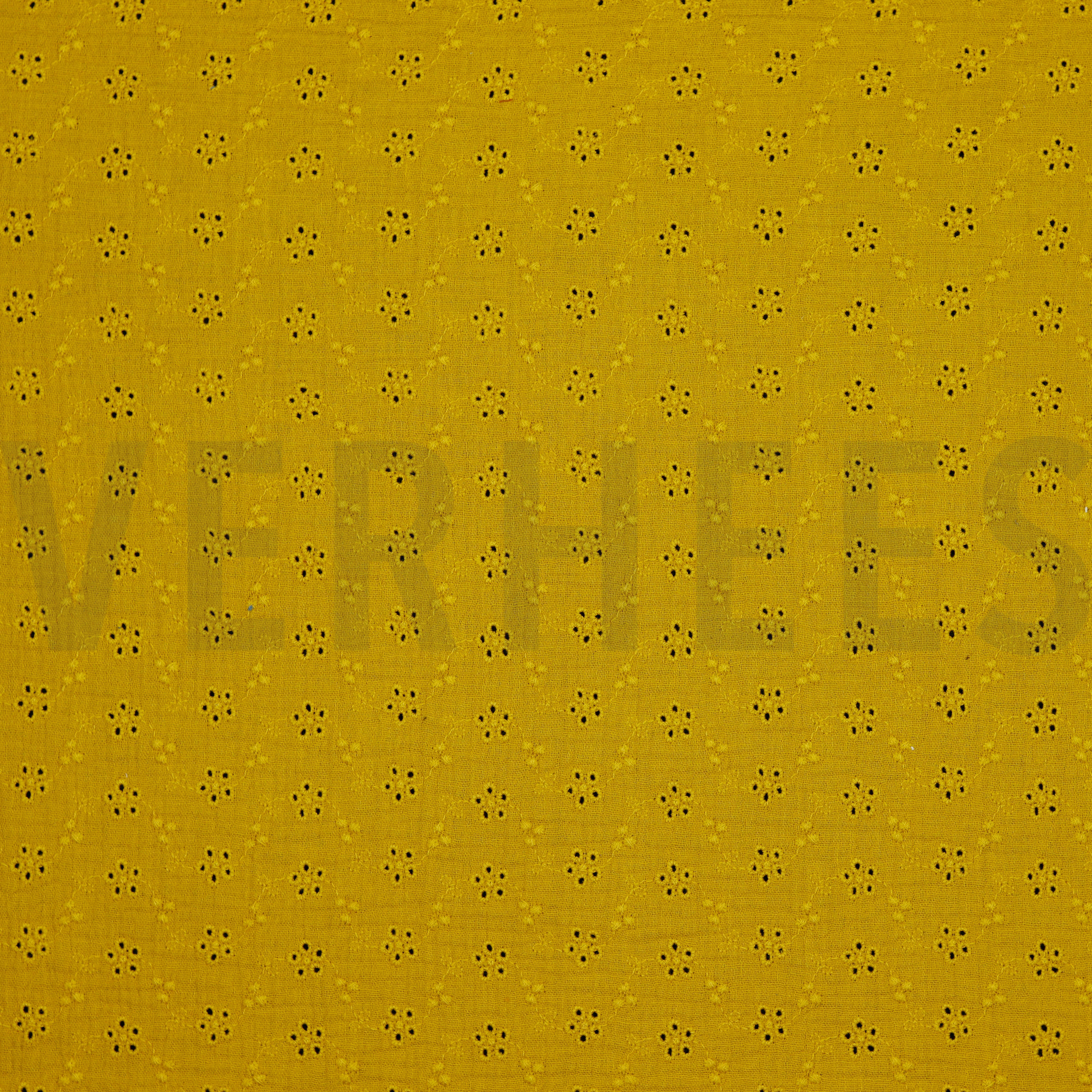 DOUBLE GAUZE EMBROIDERY BLOEMEN DONKERGEEL (high resolution)