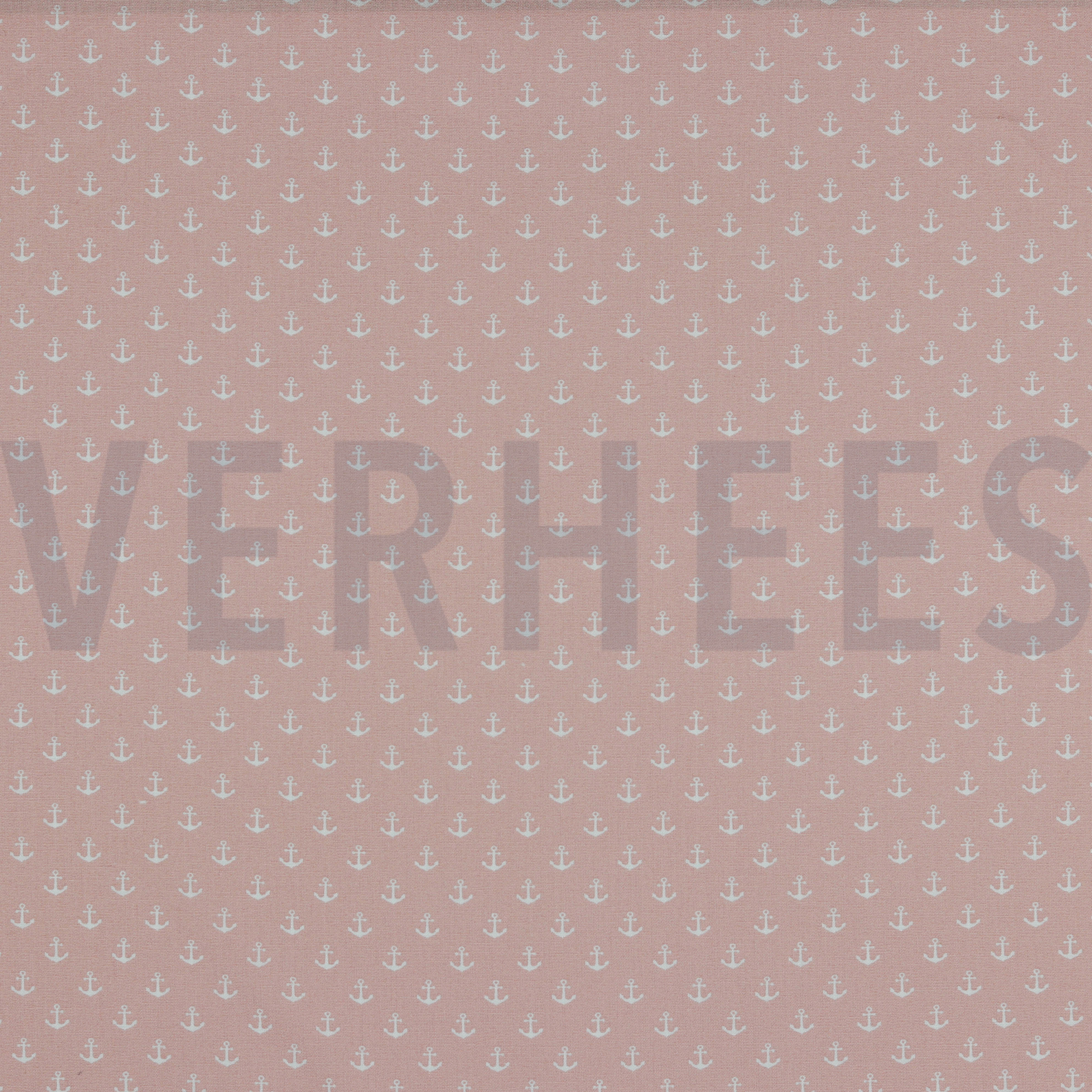 KATOENEN POPLIN KLEINE ANKERS OUDROZE (high resolution)