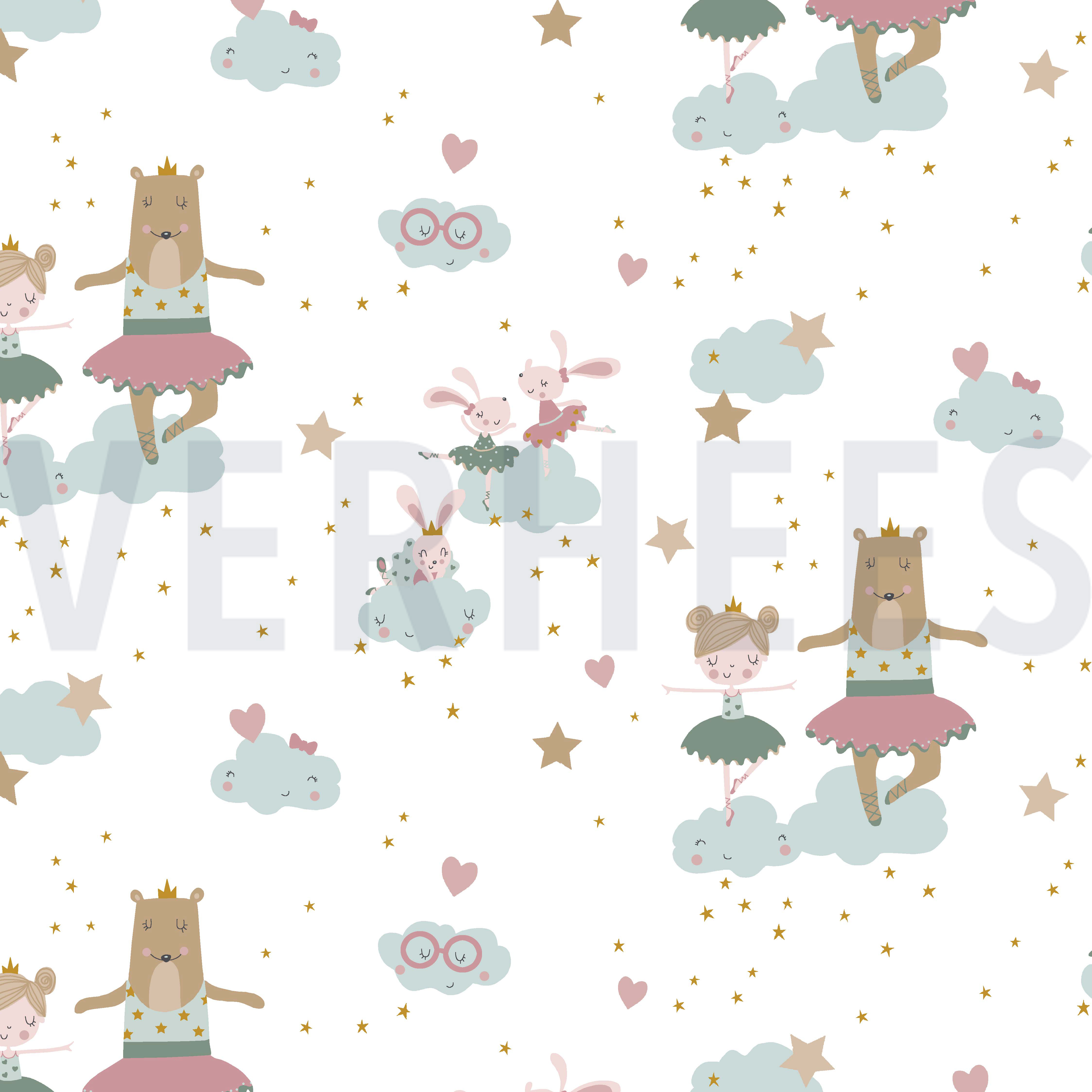 KATOENEN POPLIN GOTS LIEVE BALLERINA-DIEREN WIT (high resolution)