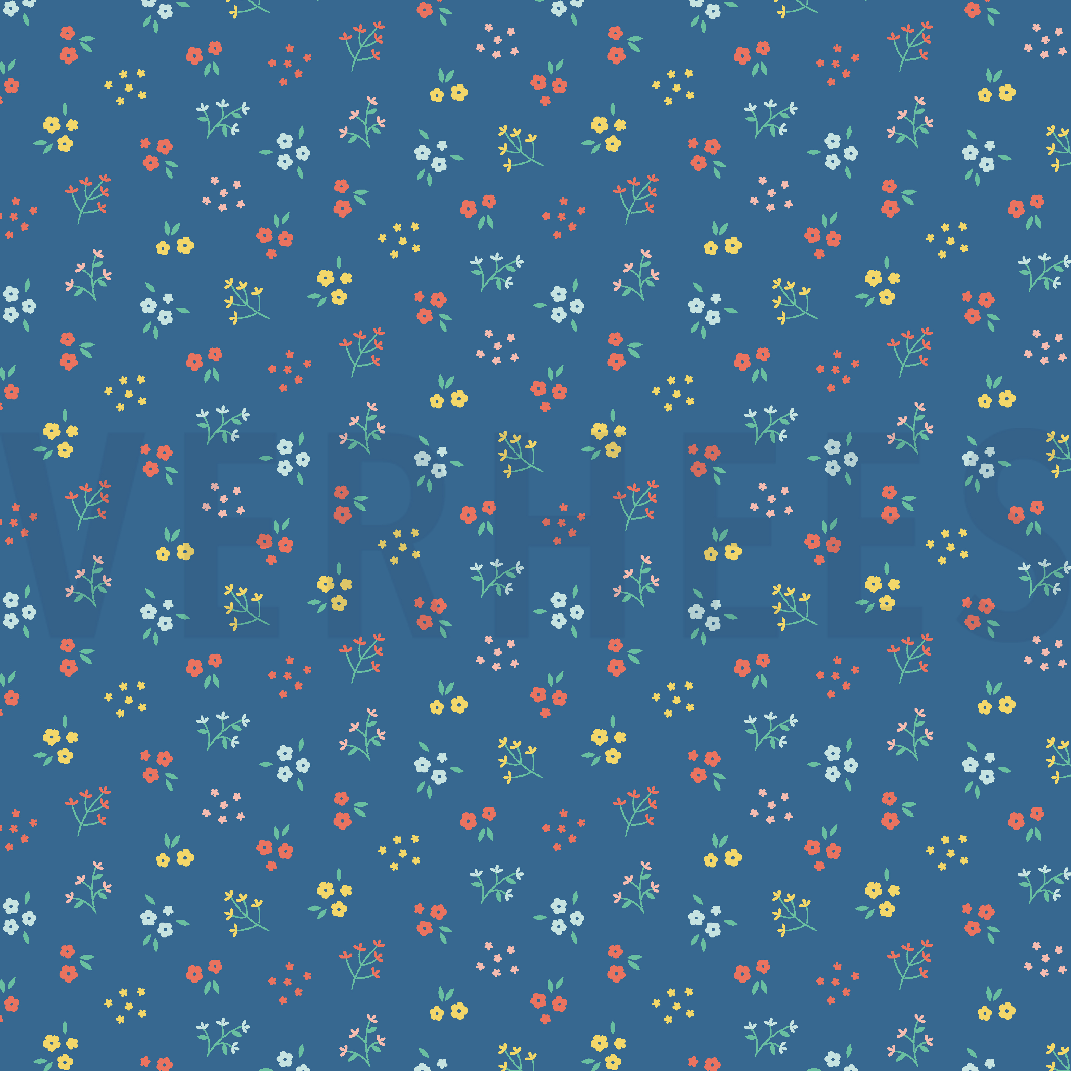 KATOENEN POPLIN GOTS KLEINE BLOEMEN KOBALTBLAUW (high resolution)