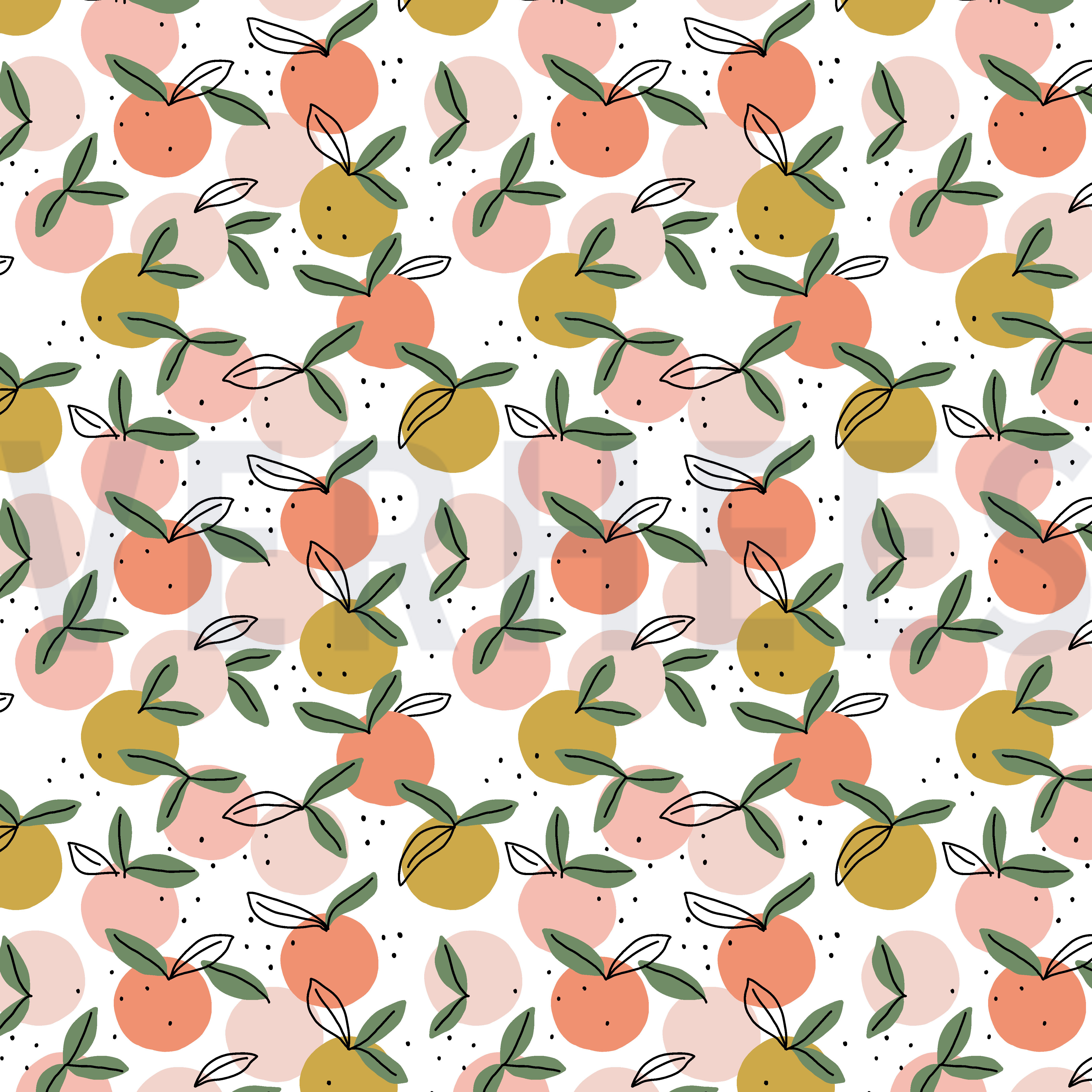 POPELINE DE COTON GOTS FRUITS PÊCHE BLANC (high resolution)