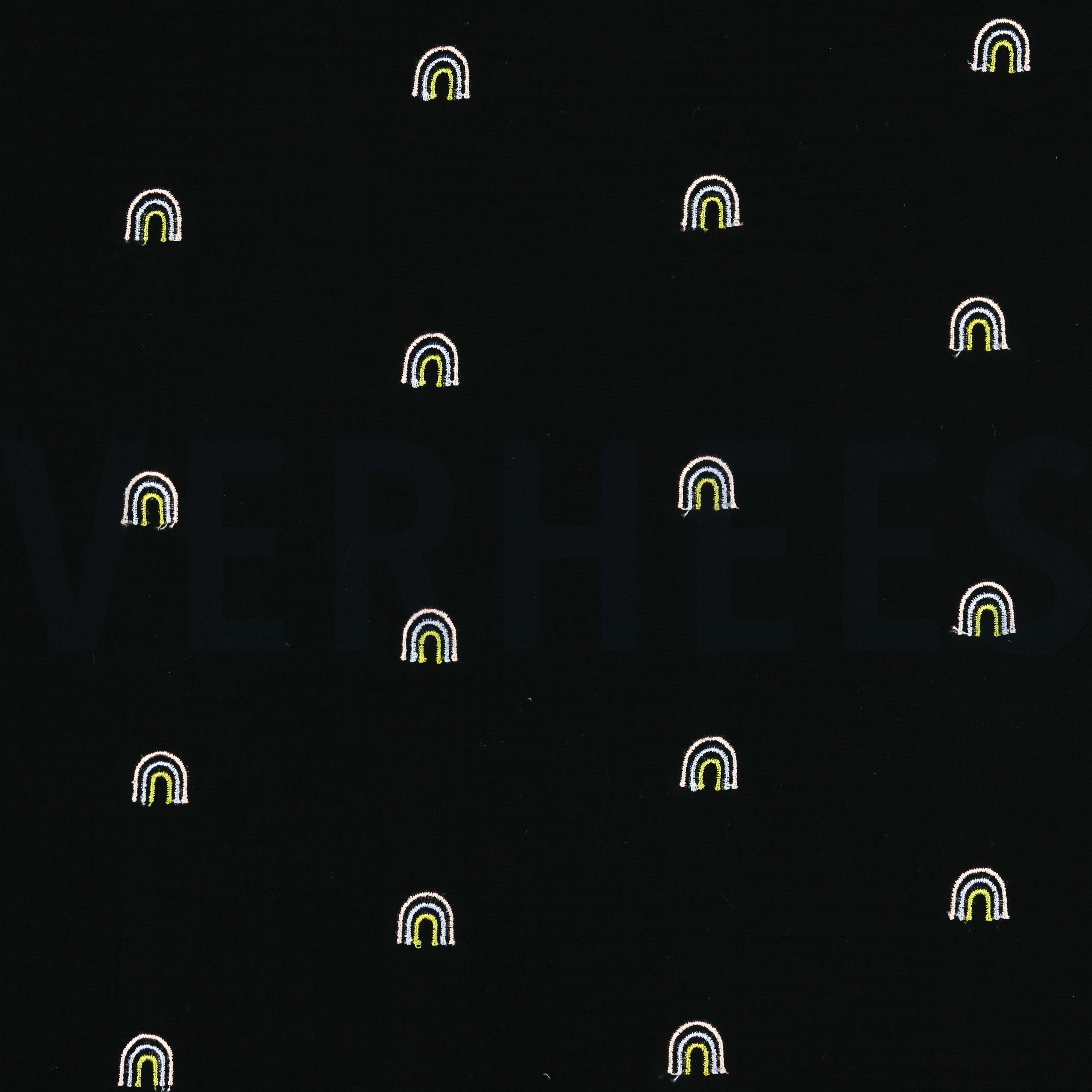 DOUBLE GAZE DE COTON BRODERIE ARC-EN-CIEL NOIR (high resolution)