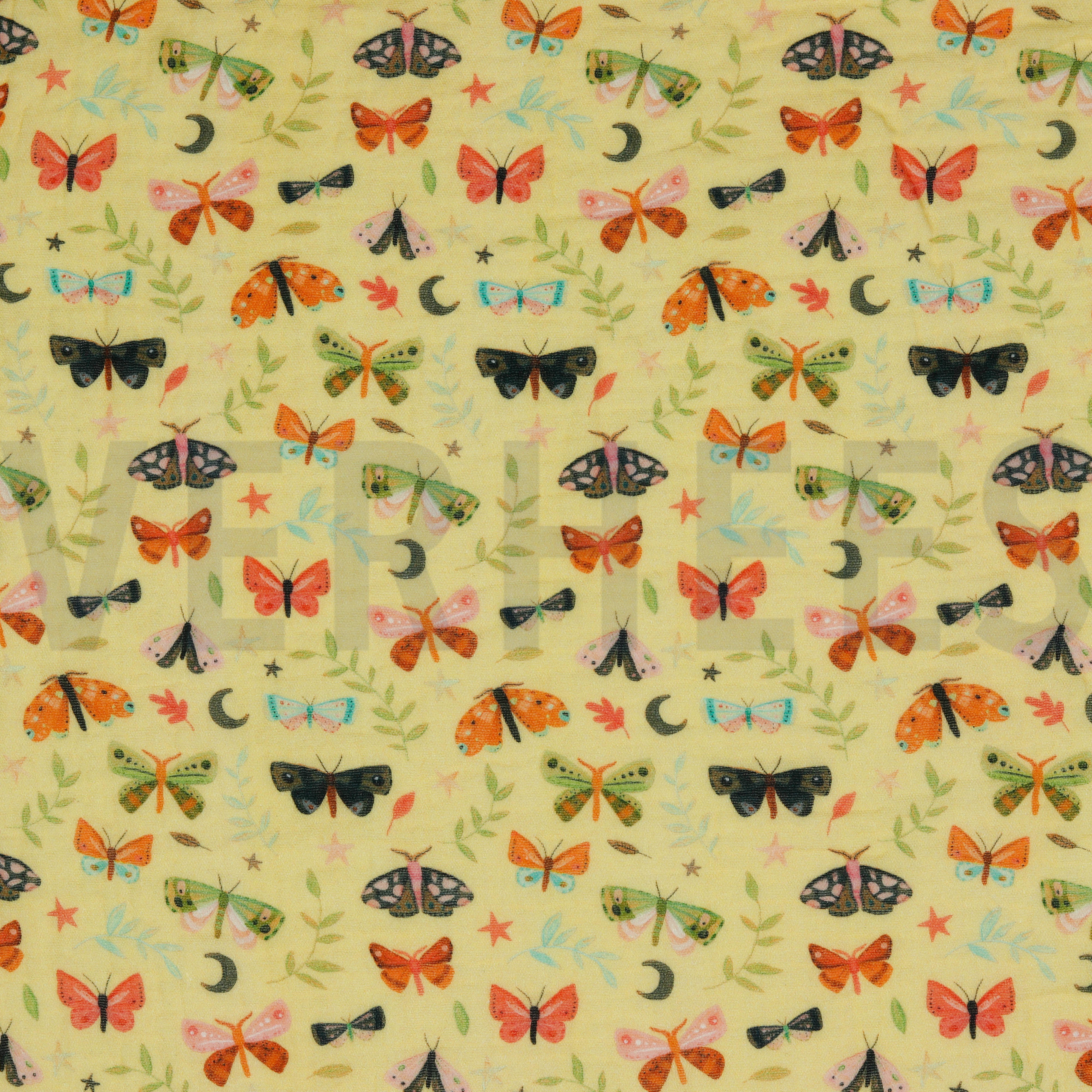 MUSSELIN DIGITAL SCHMETTERLINGE SANFTGELB (high resolution)