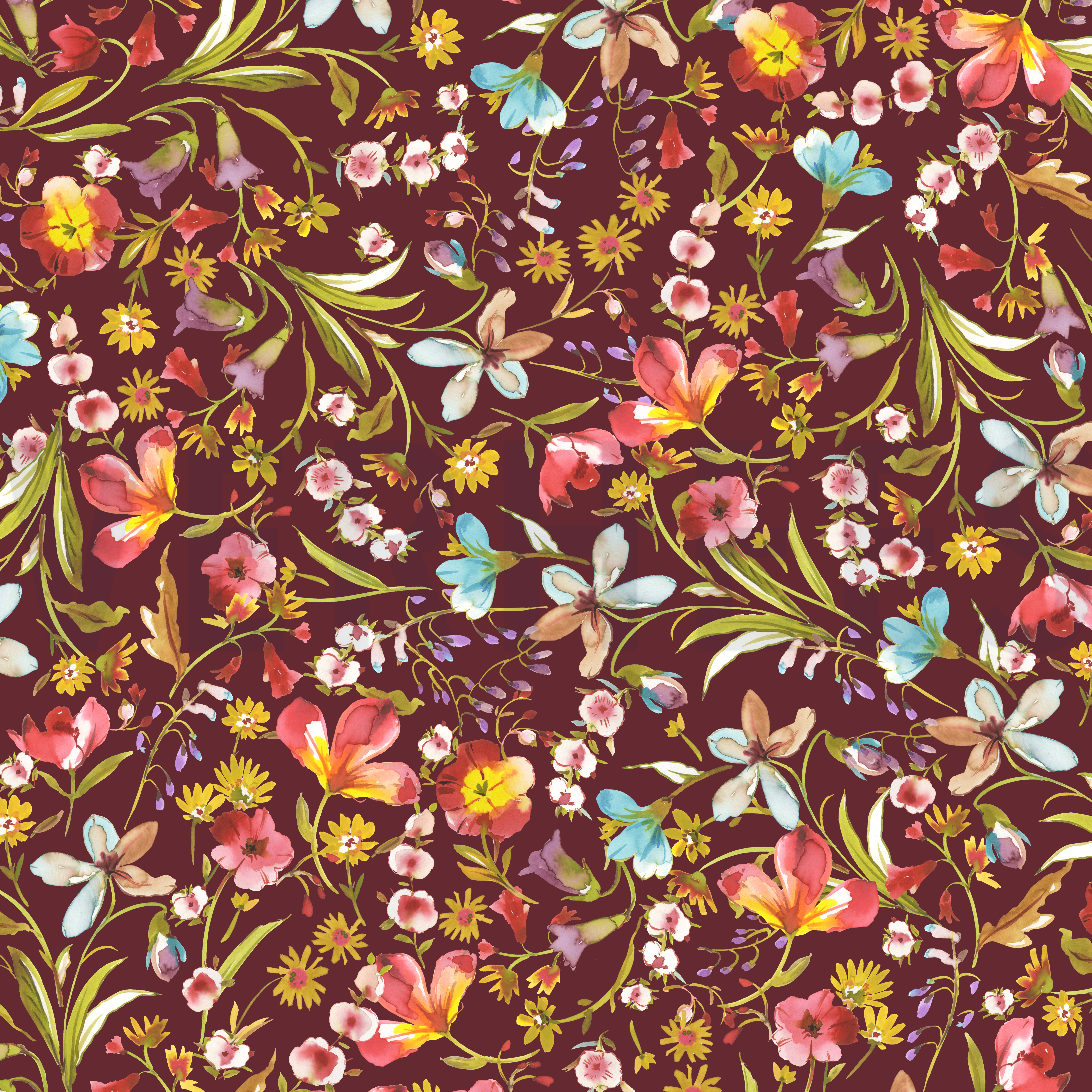 VISCOSE JERSEY DIGITAL FLOWERS WINE RED (high resolution)