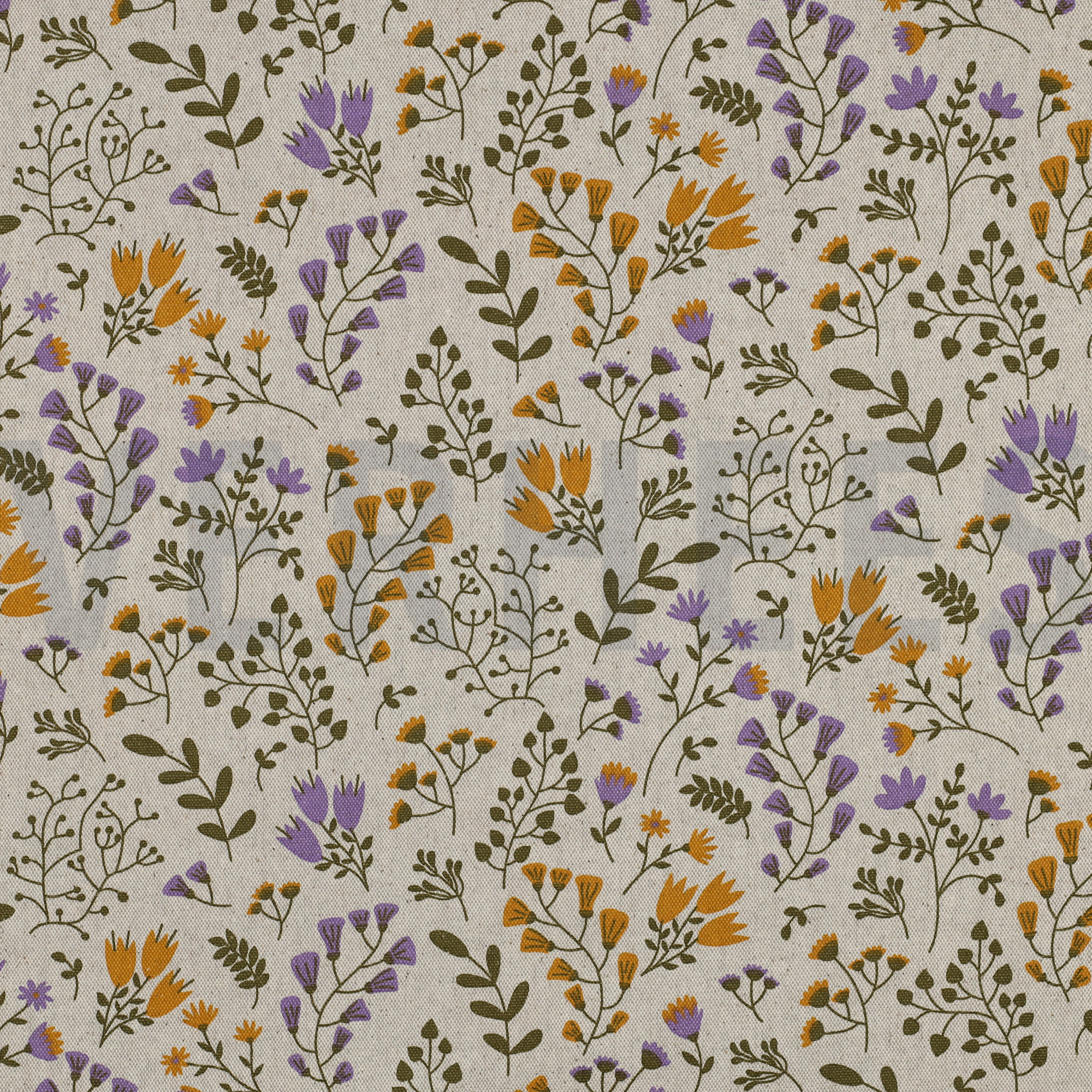 COATED CANVAS LINEN LOOK FLOWERS OCHRE (high resolution)