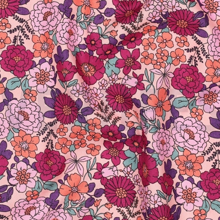 FEIN GEWEBTE BAUMWOLLPOPELINE BLUMEN FUCHSIA (hover)