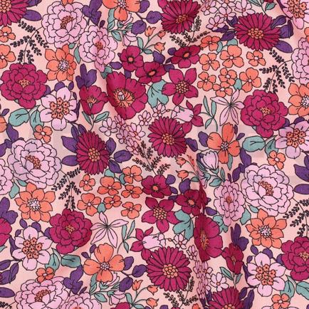 FIJNGEWEVEN KATOENEN POPLIN BLOEMEN FUCHSIA (hover)