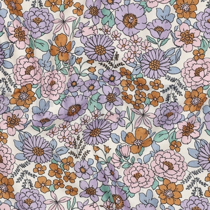 FEIN GEWEBTE BAUMWOLLPOPELINE BLUMEN LILA (hover)