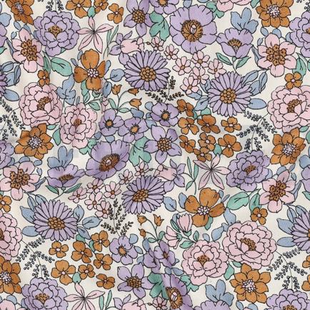 FIJNGEWEVEN KATOENEN POPLIN BLOEMEN LILA (hover)