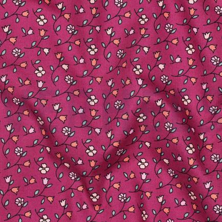 FIJNGEWEVEN KATOENEN POPLIN BLOEMEN FUCHSIA (hover)