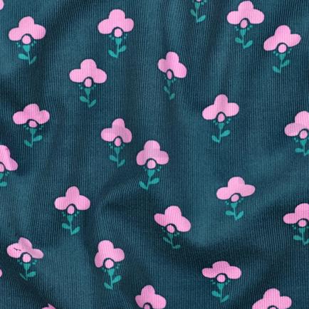 CORDUROY BABYRIB BLOEMEN PETROL (hover)