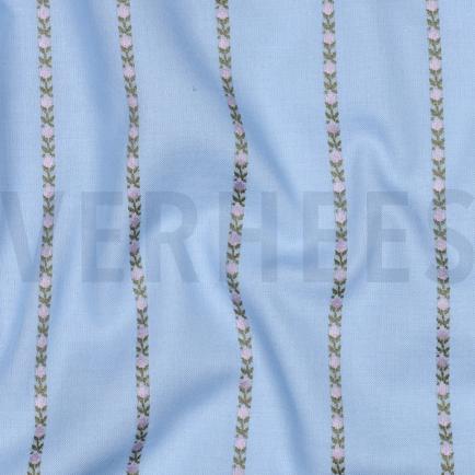 BAUMWOLLE DOBBY BLUMEN & STREIFEN HELLBLAU (hover)