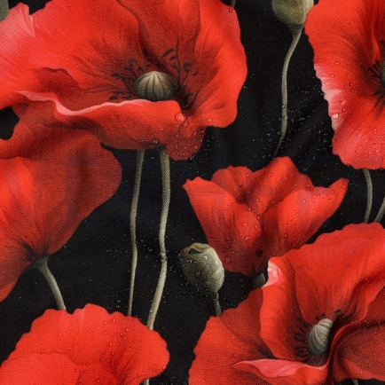 TABLECLOTH DIGITAL WATER REPELLENT POPPIES BLACK (hover)