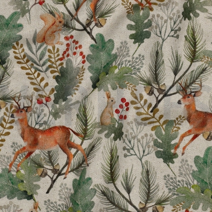TOILE DÉCORATION LIN LOOK DIGITAAL ANIMAUX DE LA FORÊT LIN (hover)