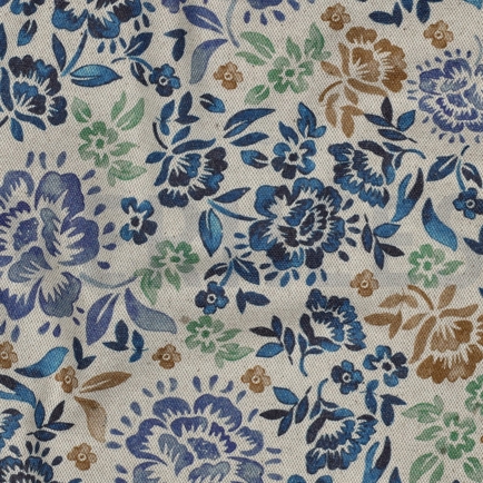 CANVAS LINEN LOOK DIGITAL FLOWERS BLUE (hover)