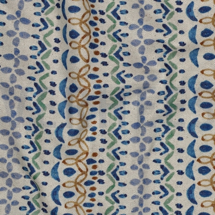 CANVAS LINEN LOOK DIGITAL FLOWERS BLUE (hover)