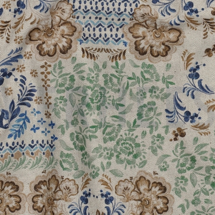CANVAS LINEN LOOK DIGITAL FLOWERS BLUE (hover)