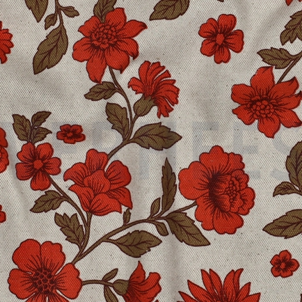 TOILE DÉCORATION LIN LOOK FLEURS ROUGE (hover)