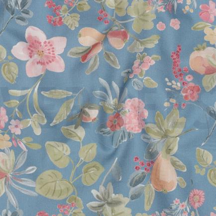 POPELINE DE COTON TISSAGE FIN DIGITAL FLEURS BLEU (hover)