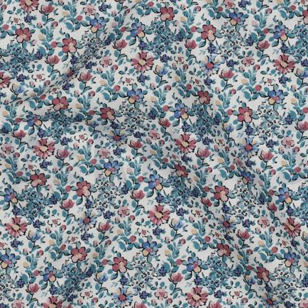FEIN GEWEBTE BAUMWOLLPOPELINE DIGITAL BLUMEN WEISS (hover)