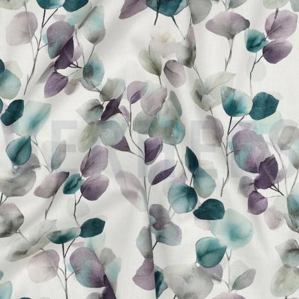 FIJNGEWEVEN KATOENEN POPLIN DIGITAAL EUCALYPTUS WIT (hover)