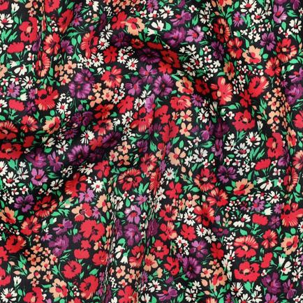 BAUMWOLLE SATIN KLEINE BLUMEN ROT (hover)