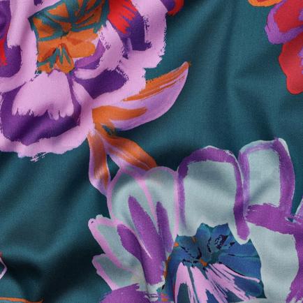 BAUMWOLLE SATIN DIGITAL BLUMEN PETROL (hover)