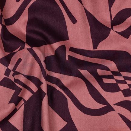 COTTON VISCOSE ABSTRACT AUBERGINE (hover)