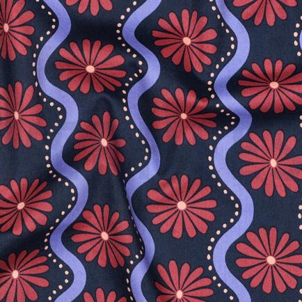 BAUMWOLLE VISKOSE BLUMEN MARINEBLAU (hover)