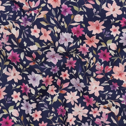 FIJNGEWEVEN KATOENEN POPLIN DIGITAAL BLOEMEN BLAUW (hover)