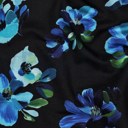 FRENCH TERRY DIGITAL FLOWERS BLACK (hover)