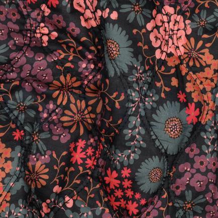 KATOENEN VOILE GEWATTEERD DIGITAAL BLOEMEN ZWART (hover)