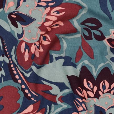 VISCOSE STRETCH FLEURS BLEU (hover)