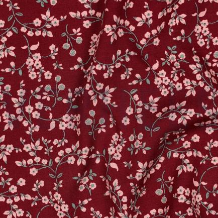 VISCOSE STRETCH FLOWERS BURGUNDY (hover)