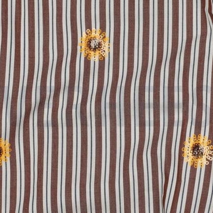 BAUMWOLLE STREIFEN PAILLETTEN BLUMEN BRAUN (hover)