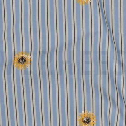 BAUMWOLLE STREIFEN PAILLETTEN BLUMEN BLAU (hover)