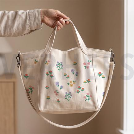 CANVAS DIGITAAL SHOPPER PANEEL BLOEMEN NATUREL (hover)