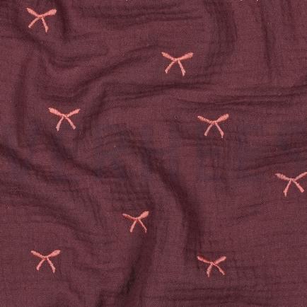 DOUBLE GAUZE EMBROIDERY STRIKJES BORDEAUXROOD (hover)