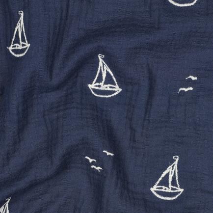 DOUBLE GAUZE EMBROIDERY BOATS NAVY (hover)