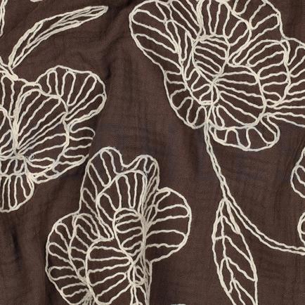 DOUBLE GAUZE EMBROIDERY FLOWERS BROWN (hover)