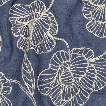 DOUBLE GAUZE EMBROIDERY BLOEMEN BLAUW (hover)