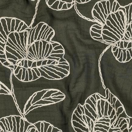 DOUBLE GAUZE EMBROIDERY BLOEMEN GROEN (hover)