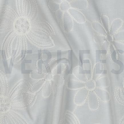 KATOENEN VOILE EMBROIDERY BLOEMEN WIT (hover)