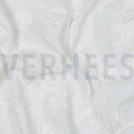 KATOENEN VOILE EMBROIDERY PAISLEY WIT (hover)