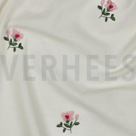 BAUMWOLLE VOILE KRINKEL STICKEREI BLUMEN GEBROCHEN WEISS (hover)