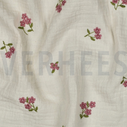 MUSSELIN STICKEREI BLUMEN NATUR (hover)