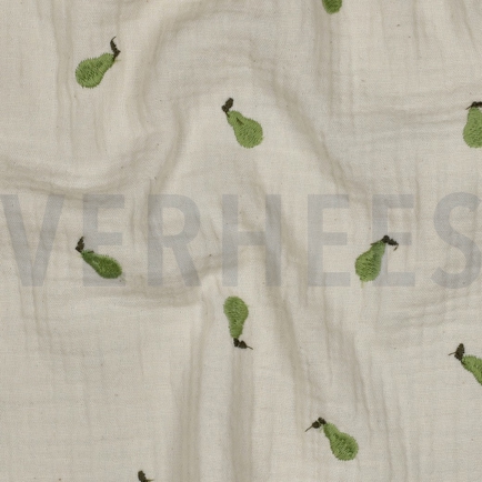 MUSSELIN NATURAL STICKEREI FRÜCHTE NATUR/GRÜN (hover)